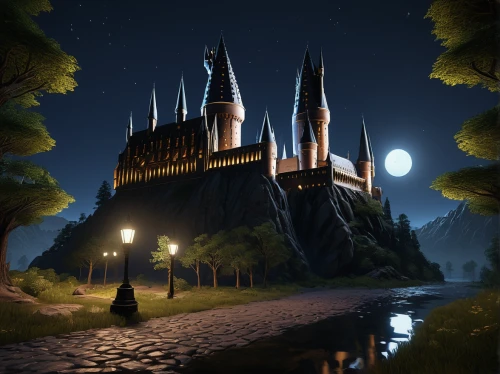 hogwarts,fairy tale castle,fairytale castle,castle of the corvin,gothic architecture,knight's castle,fairytale,fantasy picture,3d fantasy,fairy tale,wand,fantasy city,a fairy tale,castle,fantasy landscape,witch's house,hogwarts express,world digital painting,magical adventure,castel,Illustration,American Style,American Style 15