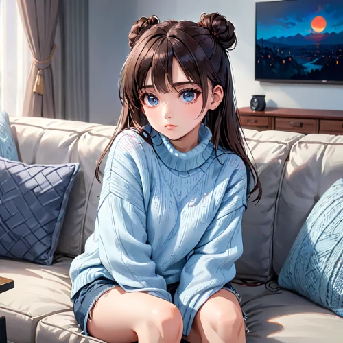 worried girl,pajamas,girl sitting,honmei choco,sweater,nori,pjs,sitting,relaxed young girl,worried,anime girl,tracksuit,sweatshirt,girl studying,girl portrait,study,long-sleeve,lonely child,cute clothes,koto,Anime,Anime,General