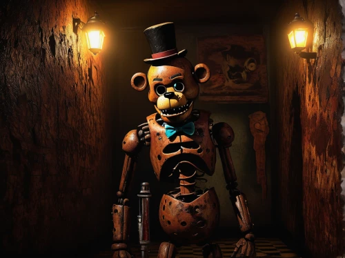 vintage skeleton,3d render,3d teddy,creepy doorway,geppetto,pinocchio,endoskeleton,marionette,catacombs,macabre,wooden doll,puppet,skeleton key,the voodoo doll,bombyx mori,voodoo doll,watchmaker,3d rendered,ringmaster,cabaret,Illustration,Retro,Retro 26
