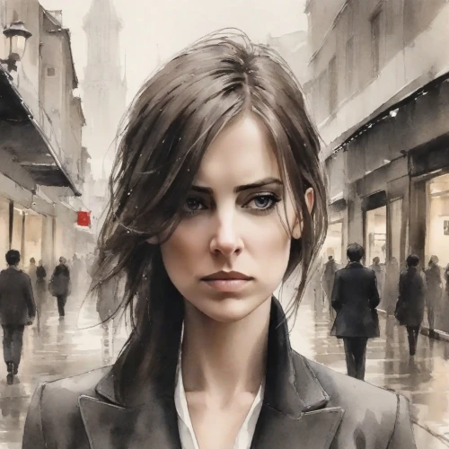 city ​​portrait,world digital painting,agent,woman walking,girl walking away,the girl at the station,vesper,sci fiction illustration,businesswoman,secret agent,woman thinking,girl in a long,sprint woman,oil painting on canvas,portrait background,white-collar worker,the girl,the girl's face,italian painter,woman portrait,Digital Art,Ink Drawing