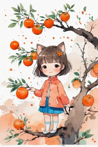 persimmons,orange tree,tangerine tree,persimmon tree,apricots,tangerine fruits,persimmon,tangerines,peach tree,autumn fruits,apricot,mandarin orange,kumquats,kumquat,autumn fruit,oranges,fruit tree,orange fruit,orchard,tangerine,Illustration,Japanese style,Japanese Style 01