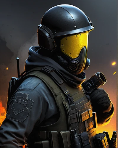 vigil,construction helmet,fuze,civil defense,smoke background,combat medic,steel helmet,edit icon,bot icon,gas grenade,battery icon,face shield,mute,raven rook,mercenary,bandit theft,respirator,twitch icon,detonator,soldier's helmet,Illustration,Realistic Fantasy,Realistic Fantasy 34