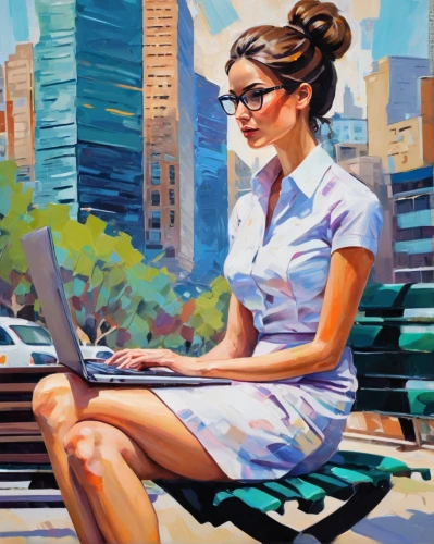 girl at the computer,woman sitting,girl studying,women in technology,girl sitting,white-collar worker,office worker,secretary,woman holding a smartphone,telework,man with a computer,woman at cafe,bussiness woman,painting technique,sprint woman,modern office,work from home,computer addiction,illustrator,woman thinking,Conceptual Art,Oil color,Oil Color 20