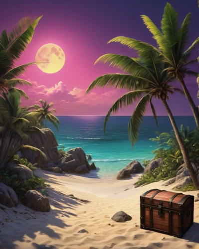 treasure chest,cube background,dream beach,cartoon video game background,tropical beach,beach scenery,cuba background,tropical house,summer background,deserted island,south pacific,dusk background,beach background,pirate treasure,ms island escape,coconuts on the beach,monkey island,beach landscape,tropics,delight island,Art,Classical Oil Painting,Classical Oil Painting 25