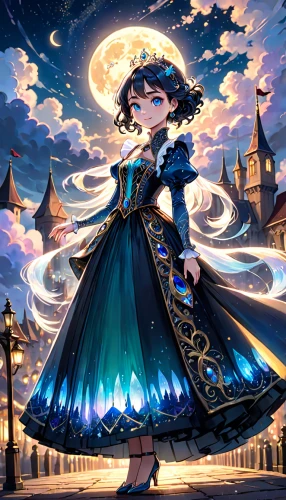 rem in arabian nights,blue enchantress,queen of the night,anime japanese clothing,fantasia,starry sky,celestial event,fairy tale character,cosmos wind,merida,vanessa (butterfly),lady of the night,cg artwork,goddess of justice,magical,celtic queen,celestial chrysanthemum,fantasy picture,cinderella,celestial,Anime,Anime,Cartoon