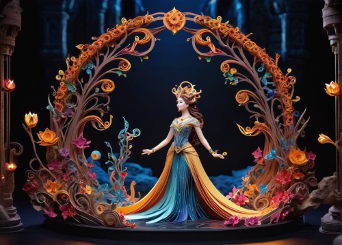 shanghai disney,cinderella,fairy tale character,princess sofia,the snow queen,fantasia,rapunzel,princess anna,disney character,3d fantasy,elsa,queen of the night,fairy queen,disney rose,disney,magic mirror,stage curtain,disneyland park,tangled,fairy tale,Unique,Paper Cuts,Paper Cuts 09