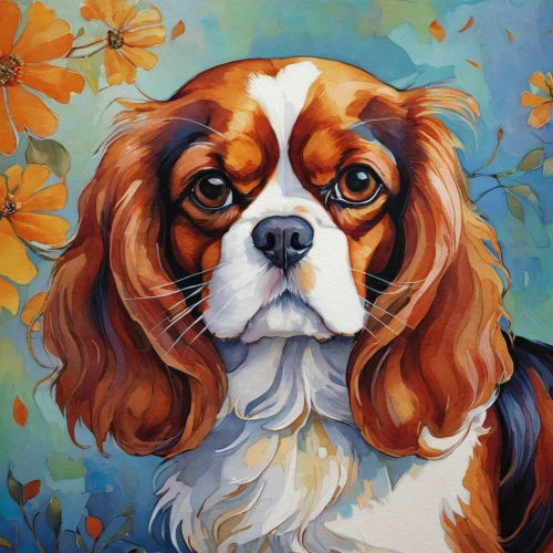 king charles spaniel,cavalier king charles spaniel,kooikerhondje,welsh springer spaniel,cavalier,spaniel,pet portrait,french spaniel,cocker spaniel,shih tzu,american cocker spaniel,german spaniel,picardy spaniel,bassett,russian spaniel,basset hound,japanese chin,cockapoo,beagle,english cocker spaniel,Illustration,Abstract Fantasy,Abstract Fantasy 07