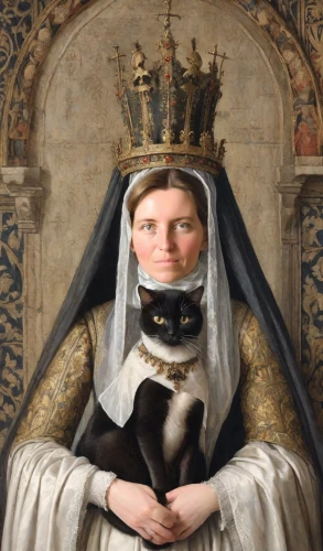 portrait of christi,nun,gothic portrait,king charles spaniel,cepora judith,the prophet mary,napoleon cat,saint therese of lisieux,mona lisa,queen anne,basset artésien normand,millicent fawcett,the mona lisa,to our lady,joan of arc,kooikerhondje,queen cage,queen of hearts,portrait of a woman,mrs white,Digital Art,Comic