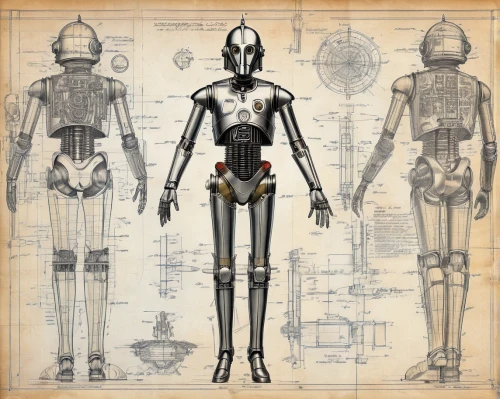 costume design,droid,skeletal structure,medical concept poster,biomechanical,cybernetics,endoskeleton,droids,retro paper doll,c-3po,wireframe graphics,blueprints,blueprint,district 9,proportions,model kit,robotics,armatures,humanoid,anatomical,Unique,Design,Blueprint