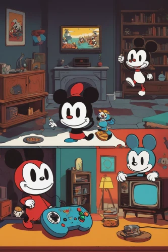 boy's room picture,mickey mause,mickey mouse,kids room,vintage mice,mickey,game room,playing room,cartoon video game background,micky mouse,madhouse,mice,children's room,vintage wallpaper,toons,retro background,jigsaw puzzle,retro styled,consoles,children's bedroom,Art,Artistic Painting,Artistic Painting 48