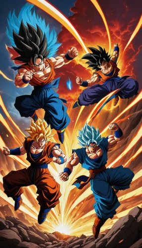 dragon ball z,dragon ball,dragonball,son goku,goku,dragon slayers,kame sennin,my hero academia,trunks,game illustration,fighting poses,competition event,surival games 2,collectible card game,cg artwork,anime cartoon,fire background,iaijutsu,mobile game,monsoon banner,Illustration,Retro,Retro 15