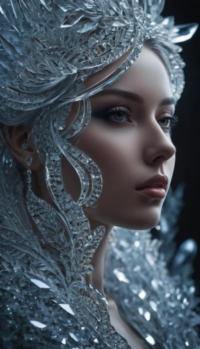 the snow queen,ice queen,white rose snow queen,suit of the snow maiden,silvery blue,ice princess,silvery,crystalline,ice crystal,faery,white feather,fantasy portrait,feather headdress,blue enchantress,eternal snow,hoarfrost,icemaker,mourning swan,mystical portrait of a girl,bridal veil,Photography,General,Fantasy