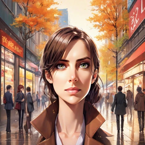 world digital painting,city ​​portrait,game illustration,girl in a long,the girl's face,rosa ' amber cover,portrait background,pedestrian,a pedestrian,cg artwork,the girl at the station,sci fiction illustration,girl walking away,book cover,girl with speech bubble,girl portrait,hong,woman shopping,the girl,digital painting,Digital Art,Anime