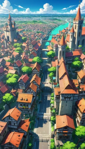 medieval town,skyscraper town,fantasy city,aurora village,meteora,spa town,new castle,volterra,escher village,freiburg,bremen,town,ancient city,nuremberg,knight village,city view,transylvania,colorful city,the old town,old town,Illustration,Japanese style,Japanese Style 03