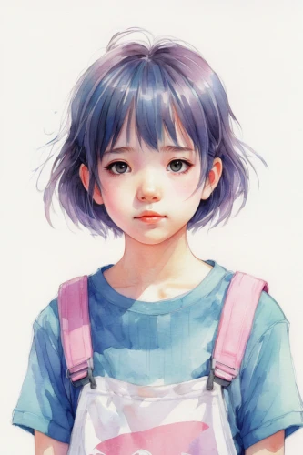 worried girl,hinata,soft pastel,girl portrait,child girl,watercolor blue,digital painting,girl in overalls,girl drawing,watercolor paint,child portrait,2d,watercolor baby items,watercolor background,watercolor,pastel colors,overalls,artist color,colored crayon,rei ayanami,Illustration,Paper based,Paper Based 20