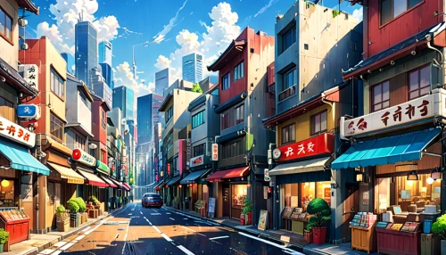 shopping street,colorful city,tokyo city,world digital painting,ginza,tokyo,shinjuku,taipei,harajuku,izakaya,fantasy city,asakusa,japan landscape,japanese background,shibuya,city scape,china town,osaka,anime japanese clothing,convenience store,Anime,Anime,Traditional