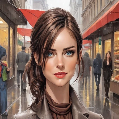 city ​​portrait,world digital painting,sci fiction illustration,the girl at the station,woman at cafe,katniss,girl portrait,woman shopping,the girl's face,girl in a long,cigarette girl,a pedestrian,girl with speech bubble,pedestrian,young woman,game illustration,mystery book cover,illustrator,portrait background,fantasy portrait,Digital Art,Comic