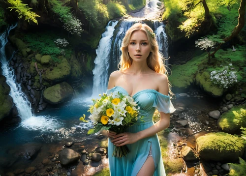 celtic woman,fantasy picture,faerie,elven flower,faery,fairy queen,fantasy art,girl in flowers,flower fairy,fantasy portrait,the night of kupala,dryad,water nymph,beautiful girl with flowers,the blonde in the river,lilly of the valley,garden of eden,jessamine,celtic queen,daffodils,Photography,Artistic Photography,Artistic Photography 15