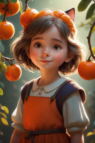 clementine,kumquat,kumquats,oranges,tangerines,girl picking apples,apricot,apricots,mirabelles,agnes,clementines,cinnamon girl,orange tree,persimmon,loquat,half of the oranges,tangerine,minneola,growing mandarin tree,orange blossom,Illustration,Children,Children 01