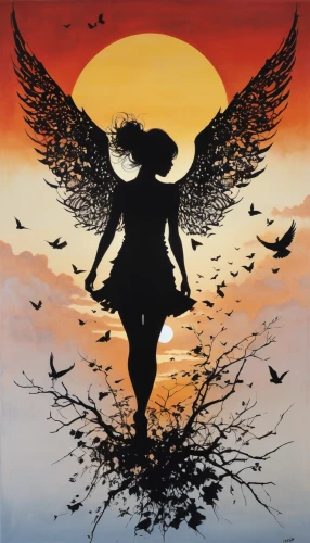 silhouette art,flying girl,winged heart,angelology,dove of peace,woman silhouette,angel wing,angel girl,angel wings,little girl in wind,phoenix,dance silhouette,fairies aloft,women silhouettes,cd cover,mermaid silhouette,winged,art silhouette,sun wing,silhouette dancer,Illustration,Realistic Fantasy,Realistic Fantasy 10