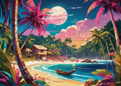 tropical island,tropics,tropical beach,tropical house,dream beach,tropical sea,ocean paradise,coconut trees,tropical,beach landscape,caribbean beach,cabana,palmtrees,tropical jungle,south seas,idyllic,paradise beach,kohphangan,caribbean,sub-tropical,Art,Artistic Painting,Artistic Painting 45