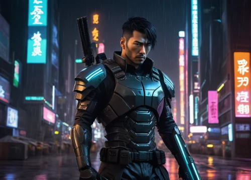 cyberpunk,yukio,cg artwork,sci fiction illustration,kowloon,mercenary,shepard,renegade,game art,hk,hong,blue rain,monsoon banner,cyber,merc,kojima,scifi,aqua,male character,game illustration,Photography,Documentary Photography,Documentary Photography 16