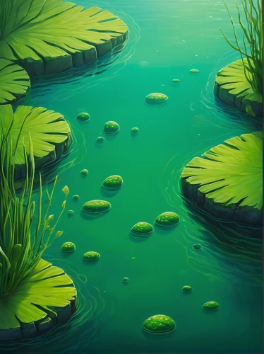 lily pads,aquatic plants,underwater landscape,water lilies,aquatic plant,lily pad,aquatic herb,underwater background,floating islands,underwater oasis,algae,white water lilies,water scape,water plants,water lotus,waterscape,mushroom landscape,green water,water lily,waterlily,Illustration,Abstract Fantasy,Abstract Fantasy 17