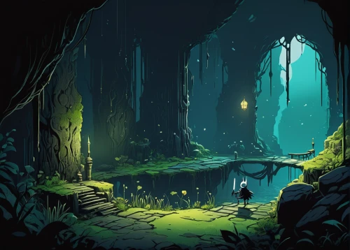 cave tour,cave,blue cave,hollow way,pit cave,cave on the water,forest glade,exploration,the forest,fairy forest,wander,ravine,underground lake,elven forest,haunted forest,enchanted forest,fireflies,adventure game,the forests,druid grove,Illustration,Vector,Vector 02