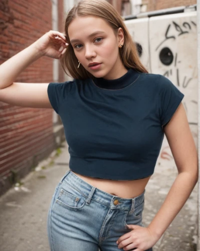 cotton top,girl in t-shirt,jeans background,crop top,denim,teen,denim skirt,women's clothing,in a shirt,girl in overalls,jeans,female model,young model,model,denim background,women clothes,polo shirt,plus-size model,gap,tshirt