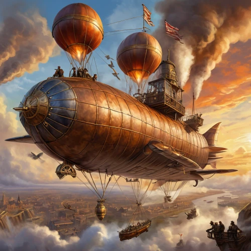 airships,airship,air ship,baron munchausen,caravel,hot-air-balloon-valley-sky,gas balloon,steampunk,hot air,blimp,hot air balloon,zeppelins,sea fantasy,flying machine,hot air balloons,fantasy picture,fantasy art,hot air ballooning,aerostat,balloon hot air,Illustration,Paper based,Paper Based 24