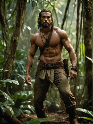 tarzan,warrior east,mowgli,hercules,barbarian,bodhi,spartan,wolverine,hercules winner,machete,kickboxer,aborigine,predator,the law of the jungle,forest king lion,cave man,forest man,male character,polynesian,sparta,Photography,General,Cinematic