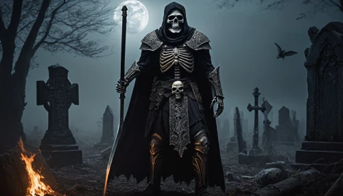 grim reaper,grimm reaper,undead warlock,death god,dance of death,angel of death,pall-bearer,reaper,hathseput mortuary,sepulchre,burial ground,dark gothic mood,dark art,danse macabre,gothic portrait,mortuary temple,gothic,necropolis,death's-head,skeleltt,Illustration,Abstract Fantasy,Abstract Fantasy 03