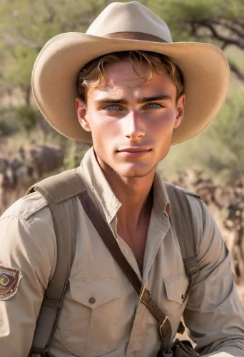 anzac,namib rand,drover,buckskin,safari,aboriginal australian,rifleman,brown hat,northern territory,indiana jones,australian,park ranger,ranger,aussie,namibia,indigenous australians,french foreign legion,brown cap,namib,peaked cap,Photography,Realistic