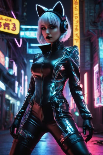 catwoman,black cat,alley cat,cyberpunk,panther,puma,feline,halloween black cat,feline look,anime 3d,cyber,she-cat,kat,cosplay image,catlike,huntress,femme fatale,electro,wildcat,fantasia,Illustration,Realistic Fantasy,Realistic Fantasy 25