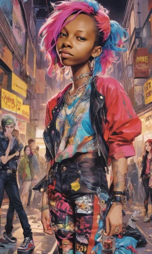 cyberpunk,punk,2d,graffiti,slum,streampunk,grunge,world digital painting,bandana background,street chalk,harajuku,graffiti art,80s,chalk drawing,dystopian,the girl's face,punk design,dystopia,colorful city,rockabella,Digital Art,Anime