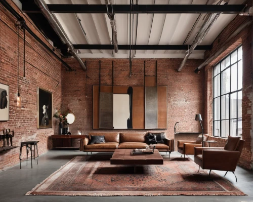 loft,corten steel,danish furniture,red brick,contemporary decor,modern decor,chaise lounge,apartment lounge,interior design,the living room of a photographer,industrial design,interior modern design,interiors,living room,furniture,brick house,wooden beams,sitting room,settee,red bricks,Photography,General,Realistic