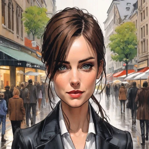 city ​​portrait,woman at cafe,sci fiction illustration,world digital painting,girl portrait,the girl at the station,girl walking away,businesswoman,portrait background,woman shopping,parisian coffee,game illustration,woman walking,the girl's face,romantic portrait,book cover,mystery book cover,cigarette girl,young woman,sprint woman,Digital Art,Comic