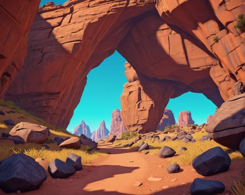 canyon,rock arch,desert landscape,street canyon,arches,sandstone rocks,desert desert landscape,monument valley,moon valley,stone desert,low poly,futuristic landscape,sandstone wall,rock formations,fallen giants valley,cliff dwelling,the desert,virtual landscape,archway,ravine,Illustration,American Style,American Style 10