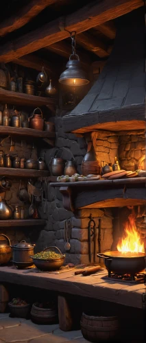 dwarf cookin,stone oven,pizza oven,cannon oven,cookery,masonry oven,hearth,cookware and bakeware,bakery,tavern,stone oven pizza,cooking pot,the kitchen,chefs kitchen,big kitchen,fireplaces,blackhouse,dish storage,kitchen,tjena-kitchen,Conceptual Art,Oil color,Oil Color 13