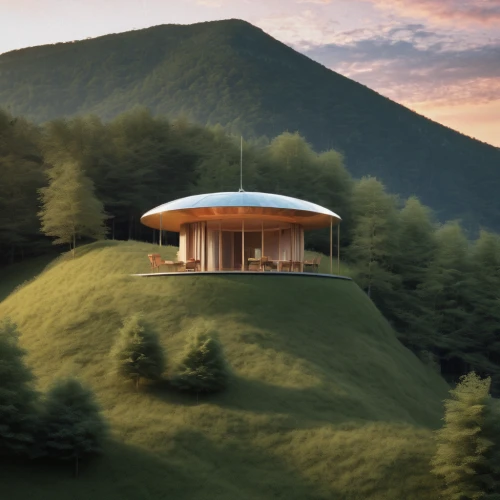 grass roof,house in mountains,house in the mountains,round hut,archidaily,japanese architecture,eco hotel,summer house,roof landscape,cubic house,round house,cube house,home landscape,mountain station,dunes house,golden pavilion,holiday home,cooling house,frame house,eco-construction