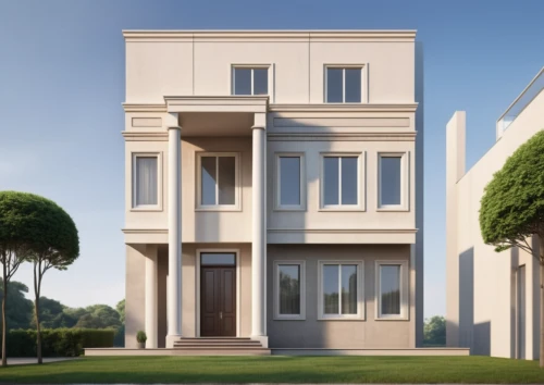 appartment building,stucco frame,house with caryatids,gold stucco frame,facade panels,residential house,garden elevation,3d rendering,two story house,exterior decoration,prefabricated buildings,frame house,facade painting,residential building,townhouses,new housing development,modern building,modern house,doric columns,classical architecture,Photography,General,Realistic