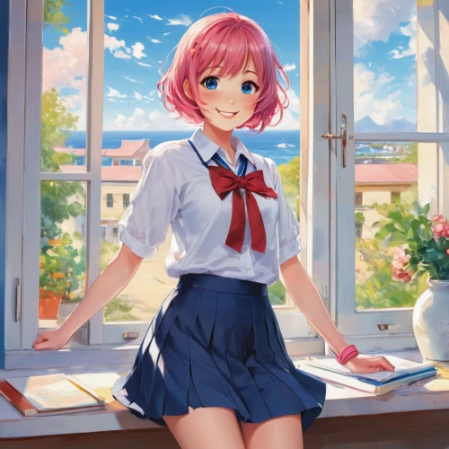 bulli,sakura background,sakura,strawberry,sitting on a chair,cg artwork,a girl's smile,mc,window sill,spring background,transparent background,on the roof,japanese sakura background,clean background,sakura blossom,window,would a background,without background,pink background,cupcake background,Conceptual Art,Oil color,Oil Color 10