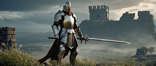 excalibur,king arthur,witcher,lone warrior,massively multiplayer online role-playing game,templar,knight armor,castleguard,knight,camelot,accolade,guards of the canyon,crusader,cent,longbow,king sword,paladin,heroic fantasy,valhalla,warlord,Conceptual Art,Oil color,Oil Color 14