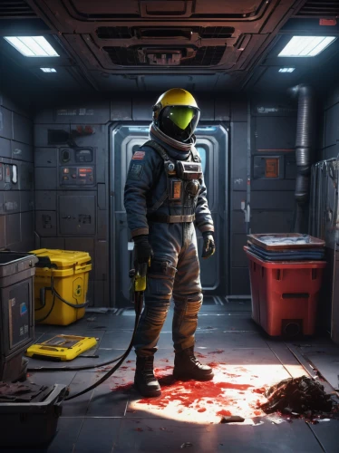 sci fi surgery room,hazmat suit,spacesuit,space suit,astronaut suit,space-suit,combat medic,contamination,welder,operating room,cosmonaut,protective suit,fish-surgeon,ppe,extraction,game art,biohazard,fallout4,game illustration,sci fiction illustration,Illustration,Japanese style,Japanese Style 20