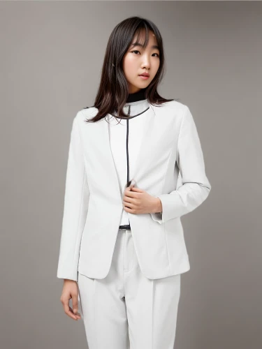 bolero jacket,menswear for women,wedding suit,white coat,pantsuit,women's clothing,navy suit,woman in menswear,men's suit,dress shirt,one-piece garment,nurse uniform,white-collar worker,white clothing,girl on a white background,white new,white silk,spring white,women clothes,ladies clothes