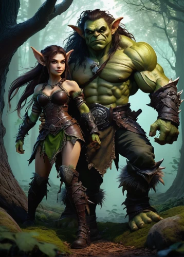 warrior and orc,orc,half orc,heroic fantasy,fantasy art,massively multiplayer online role-playing game,fantasy picture,ogre,avenger hulk hero,druid grove,female warrior,splitting maul,druid,fantasy warrior,aa,game illustration,aaa,couple goal,barbarian,druids,Illustration,Japanese style,Japanese Style 09