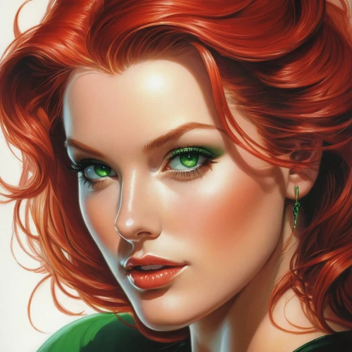 poison ivy,transistor,redheads,emerald,red-haired,fantasy portrait,red head,maureen o'hara - female,mary jane,black widow,fantasy woman,green lantern,redheaded,firestar,fantasy art,bouffant,ariel,world digital painting,woman face,clary,Conceptual Art,Fantasy,Fantasy 03