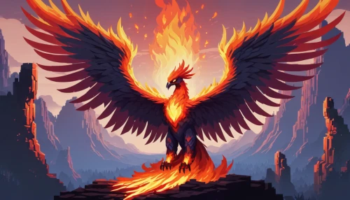 phoenix rooster,firebird,phoenix,fire angel,fire birds,fire background,flame spirit,pillar of fire,firebirds,flame of fire,fawkes,fire logo,firestar,fire siren,garuda,gryphon,fiery,eagle illustration,firespin,griffon bruxellois,Unique,Pixel,Pixel 01