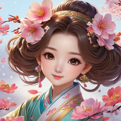 oriental princess,hanbok,peach blossom,plum blossoms,japanese sakura background,plum blossom,sakura blossom,japanese floral background,oriental girl,geisha,jasmine blossom,spring festival,geisha girl,sakura blossoms,cherry blossoms,chinese art,blossoms,apricot blossom,sakura flower,portrait background,Illustration,Japanese style,Japanese Style 01