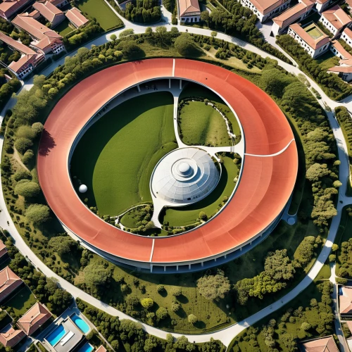inflatable ring,olympiapark,oval,aerial view umbrella,helipad,aerial landscape,bird's-eye view,oval forum,bird's eye view,semicircular,track and field,dish antenna,discus throw,orbit,futuristic architecture,torus,soccer-specific stadium,track and field athletics,stadium falcon,cosmos field,Photography,Artistic Photography,Artistic Photography 03